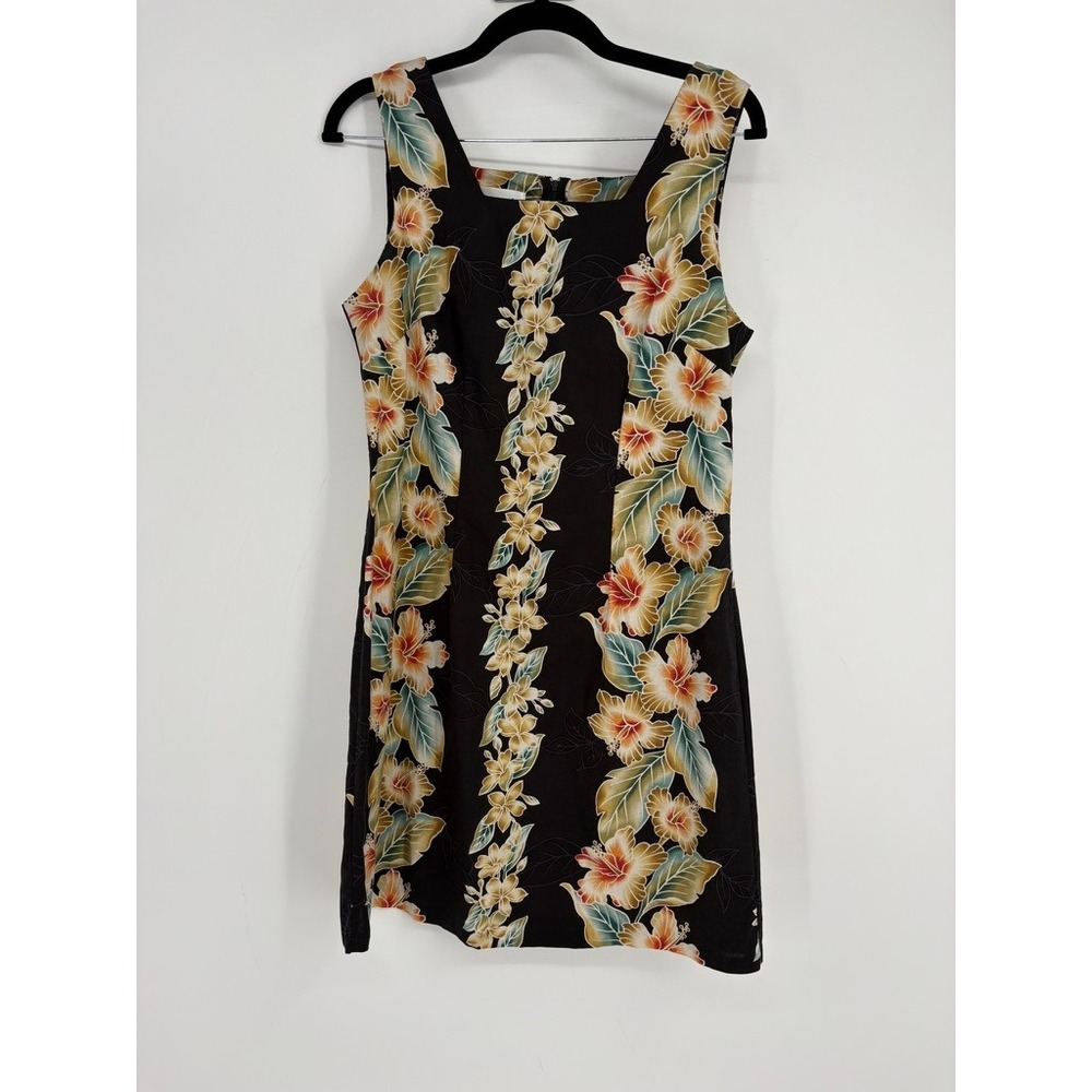Shannon Marie Dress Womens 8 Black Hibiscus Floral Hawaiian Shift Tropical